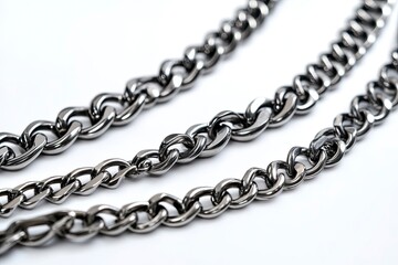 Obraz premium different sizes of stainless chains isolated on white background, can be connected infinitely each. 
