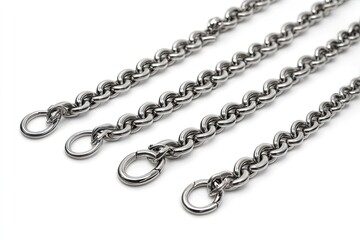 Obraz premium different sizes of stainless chains isolated on white background, can be connected infinitely each. 
