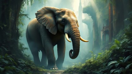 AI-generated urban jungle elephant photography.