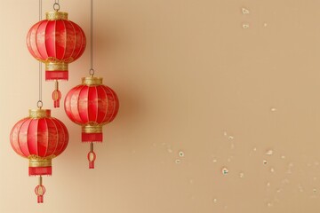 red and gold chinese lanterns, lunar new year background