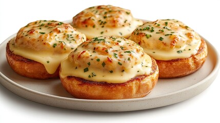 Eggs Benedict with hollandaise sauce isolated on a white background. 