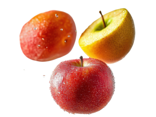 red apple with yellow and orange apples on white background
