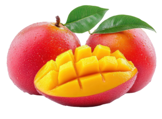 juicy mango with cut piece on white background