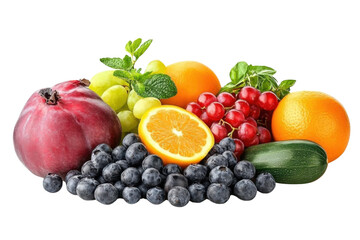 vibrant fruit still life with blueberries on white background