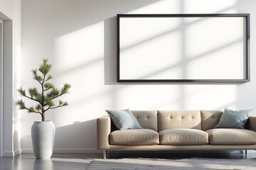 Frame mockup, Living room wall poster mockup. Interior mockup with house background. Modern interior design.	
