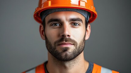 Fototapeta premium front view of a man wearing safety helmet isolated on transparent background 