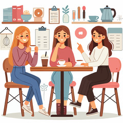 Flat young girl friends in cafe on meeting vector image vector on a white background