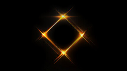 Minimalistic Abstract Golden rhombus square frame Portal with glowing golden lines on black background, VFX