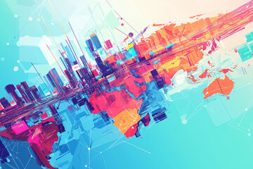 Intricate global value chains connecting manufacturers, suppliers, and distributors across borders - conceptual illustration of international trade and supply chains