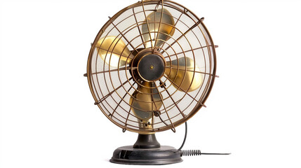 Vintage Electric Fan with Oscillating Head on white background.PNG