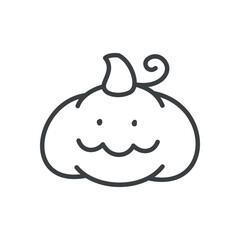 Cute Jack-o-lantern icon. Hand drawn monochrome illustration of a funny smiling pumpkin isolated on a white background. Vector 10 EPS.