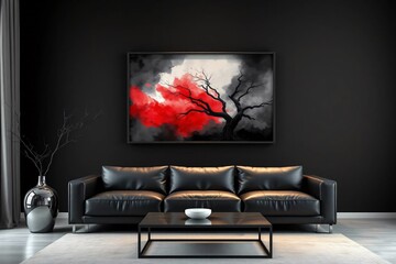 Frame mockup, Living room wall poster mockup. Interior mockup with house background. Modern interior design.	
