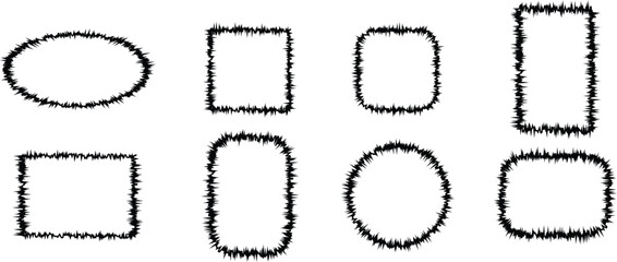 Hand drawn brush frames icon set. Vintage doodle sketch picture frame. Blank black cadre sketches painted by hands flat line vector collection isolated on transparent background. decorative elements.