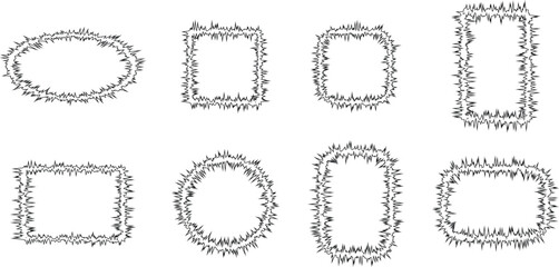 Hand drawn brush frames icon set. Vintage doodle sketch picture frame. Blank black cadre sketches painted by hands flat line vector collection isolated on transparent background. decorative elements.