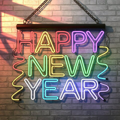 A neon sign that says happy new year on it happy new year design
