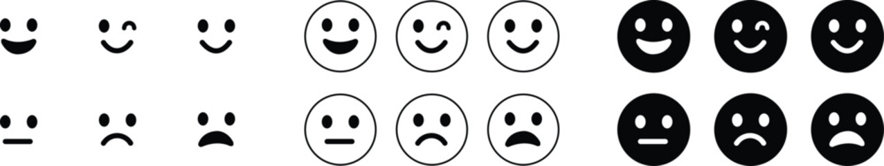 Emoticons icon set. Emoji faces collection flat and line vector style isolated on transparent background. Happy and sad, good and bad emoji. Cartoon symbol feedback rating emoji use for web and app