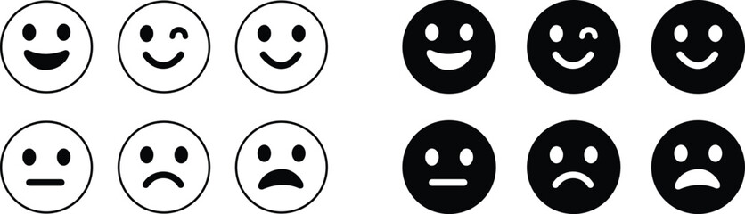 Emoticons icon set. Emoji faces collection flat and line vector style isolated on transparent background. Happy and sad, good and bad emoji. Cartoon symbol feedback rating emoji use for web and app