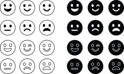 Emoticons icon set. Emoji faces collection flat and line vector style isolated on transparent background. Happy and sad, good and bad emoji. Cartoon symbol feedback rating emoji use for web and app