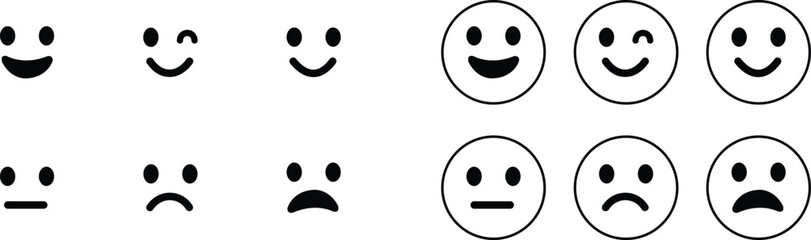 Emoticons icon set. Emoji faces collection flat and line vector style isolated on transparent background. Happy and sad, good and bad emoji. Cartoon symbol feedback rating emoji use for web and app