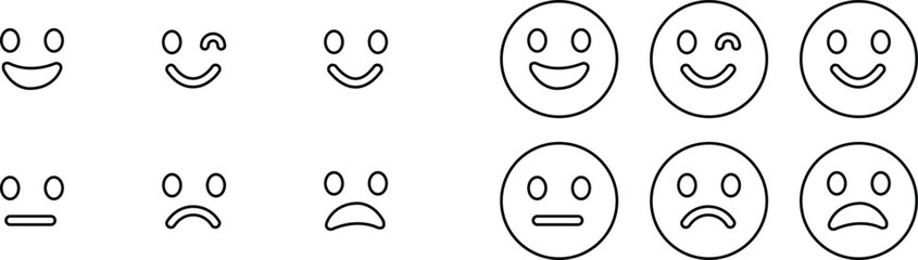 Fototapeta premium Emoticons icon set. Emoji faces collection flat and line vector style isolated on transparent background. Happy and sad, good and bad emoji. Cartoon symbol feedback rating emoji use for web and app