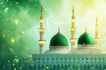 Islamic eid al adha background with mosque and kaaba illustration. Decoration for ramadan kareem, mawlid, iftar, isra miraj, eid al fitr and muharram 