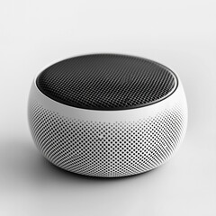 Modern Compact Wireless Speaker with a Sleek Design and Black Mesh Top for Home Audio and Music Streaming on a Minimalistic Background