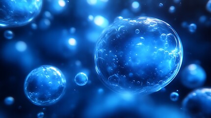 Fototapeta premium Luminous Blue Spheres Floating In A Dark Abyss