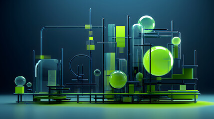 Digital blue and green modern abstract geometry poster background