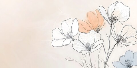 Delicate pastel floral bouquet sketch on soft background.
