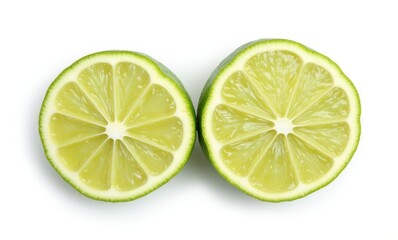 Freshly cut lime halves on a white background