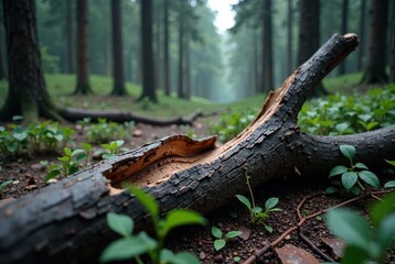 Damaged Forest Trunk After Storm, Hurricane, Broken Tree, Nature Disaster, Windstorm Aftermath