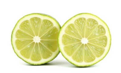 Freshly sliced limes on white background