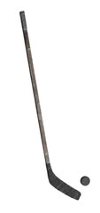 old wooden hockey stick isolated on white background