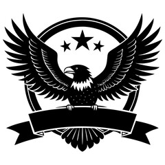  A majestic eagle soaring against a sunrise, holding a banner with no text    a patriotic backdrop.