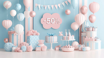 -50 off sale pastel gifts baloons pink