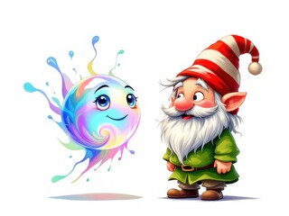 Obraz premium Gnome with colorful splash, artistic style. Good for kids, fun or creative designs.
