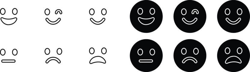 Emoticons icon set. Emoji faces collection flat and line vector style isolated on transparent background. Happy and sad, good and bad emoji. Cartoon symbol feedback rating emoji use for web and app