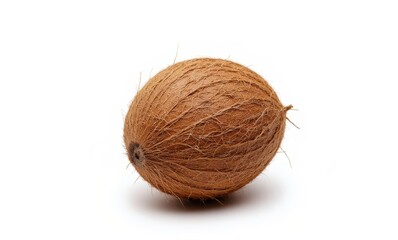 Single brown coconut on white background