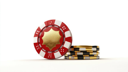 3d casino chip gold stuck isolated on white background