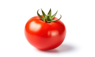 Fresh ripe red tomato with green leaves