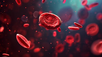This video depicts red blood cells floating within a blood vessel, illustrating the movement and circulation of blood in the body, Colorful and animated Video of red blood cells - Powered by Adobe