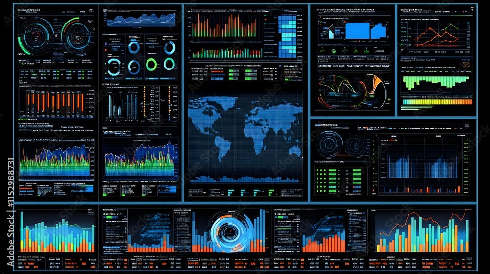 Poster data visualization insights global analytics dashboard with interactive graphs and trends