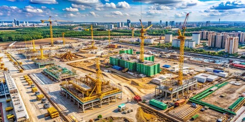 Aerial View of Construction Site, Bidding Process, Infrastructure Project