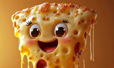 Delightful Pizza Slice with a Happy Face - Powered by Adobe