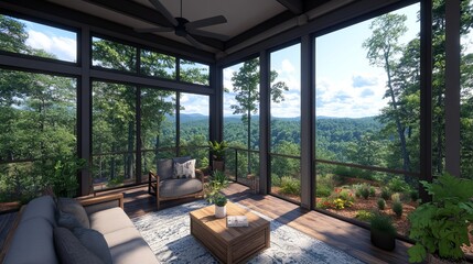 Obraz premium Serene Mountaintop Porch with Panoramic View