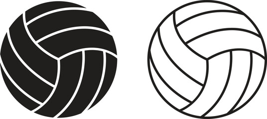 Voleyball sport game icon set. Black vector flat and line collection isolated on transparent background. Voley ball playing symbol resource competitive sports for graphic design web and app.