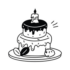 Hand drawn icon of decorative birthday cake in trendy style