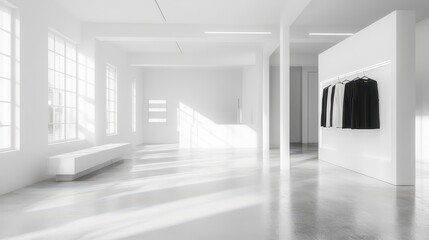 Fototapeta premium Black and white fashion pieces on black hangers in luxury store stylish clothing rack display,modern fashion blog aesthetic,Business fashion,social media,shopping mall,sale online,Fashion blog.