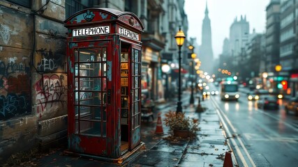 Fototapeta premium Drone's eye view of a vintage phone booth.