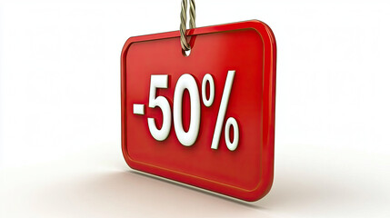red coupon -50% isolated white background